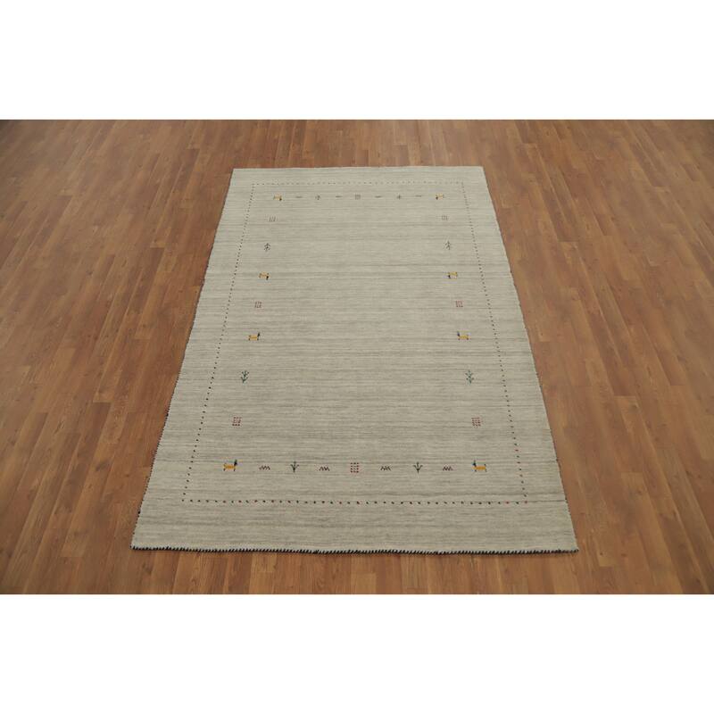 Hand Knotted Oriental 100% Wool Carpet Tribal Animal Pictorial Beige & Ivories Gabbeh Area Rug - 7' 9'' X 5' 0''