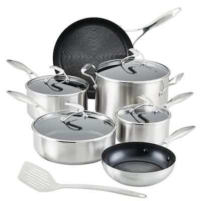 Circulon Stainless Steel Induction Cookware Set with SteelShield Hybrid Stainless and Nonstick Technology, 11-piece, Silver