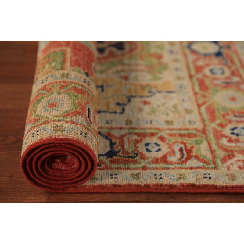 Orange & Green Heriz Serapi Vegetable Dye Rug Handmade Wool Carpet - 3'1"x 5'0"