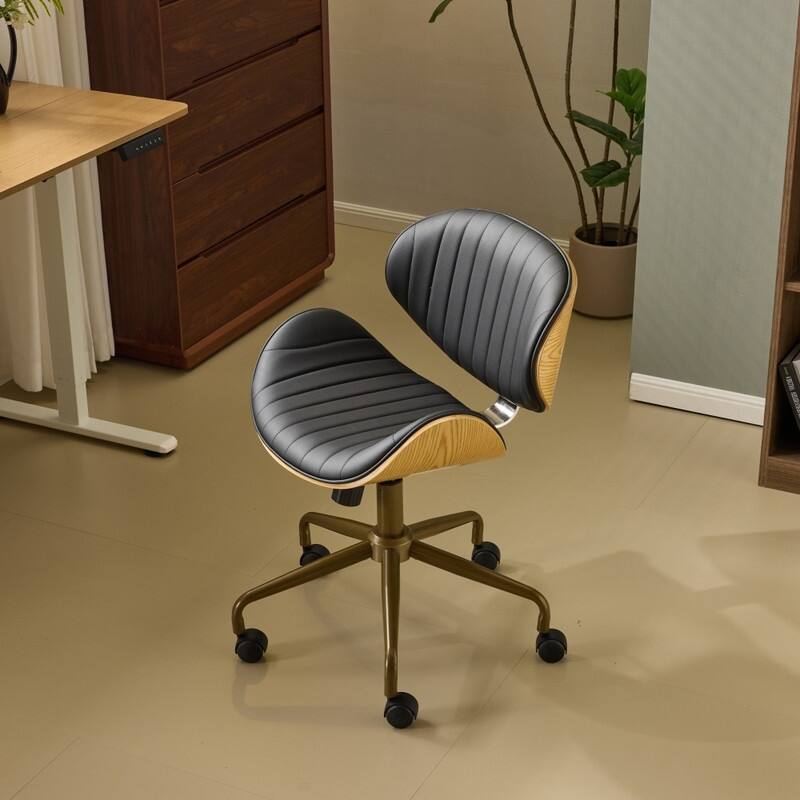PU Curved Office Chair With Antique Bronze Base