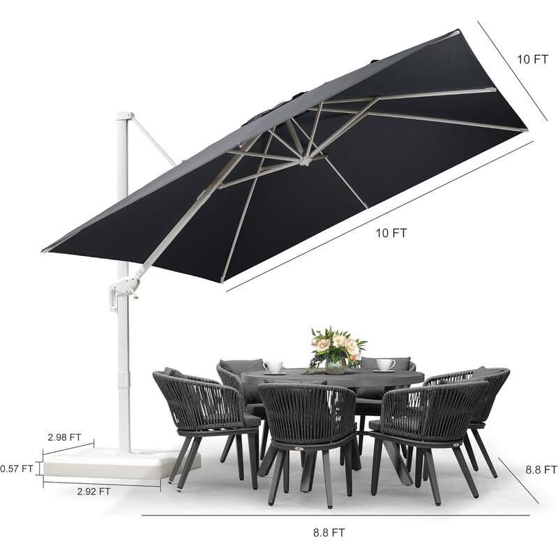 PURPLE LEAF White Square Cantilever Patio Umbrella With Base