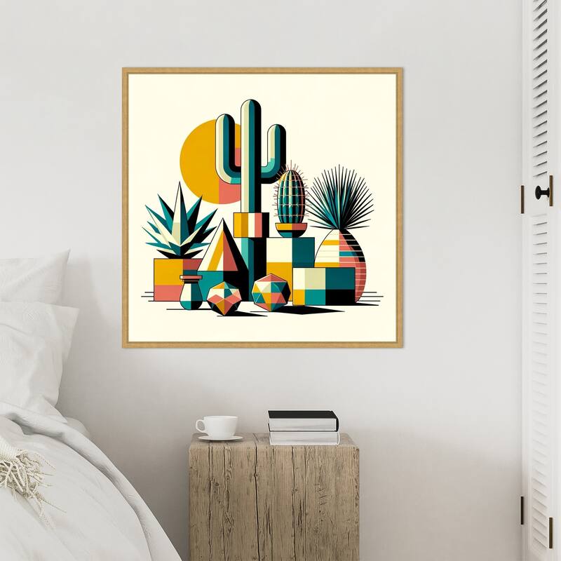 Succulents in Cubist Vases by David Galan Framed Canvas Wall Art Print - Sylvie Bright Gold