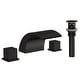 preview thumbnail 2 of 34, Double Handle Waterfall Bathroom Faucet with Pop-up Drain,Widespread 3 Hole Bathroom Sink Faucet Matte Black