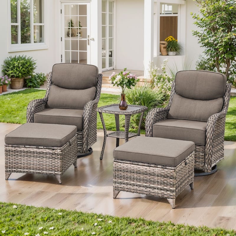 Gymojoy 5-Piece Patio Swivel Glider Chair Ottoman Set with Side Table, 6-Inch Ultra-Plush Cushions