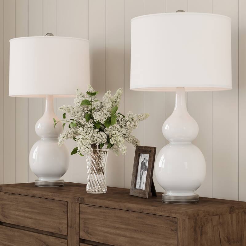 Lavish Home Set of 2 Ceramic Table Lamps, White