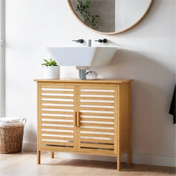 Curated visual reference: Bamboo Bathroom Under Sink Cabinet With Slatted Doors No Sink Photo Inspiration
