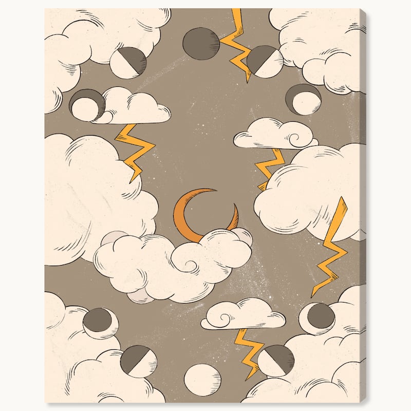 Wynwood Studio Canvas Astronomy and Space Lightning in the Night Gray Wall Art Canvas Print