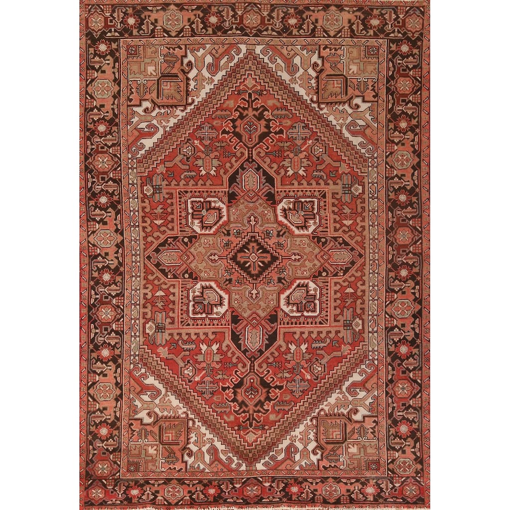 Hand Knotted Oriental 100% Wool Carpet Traditional Medallion Oranges & Rust Heriz Area Rug - 9' 5'' X 6' 5''