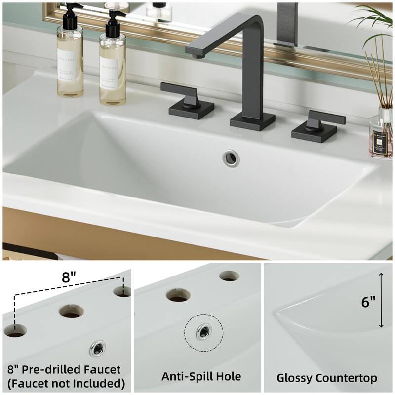 30" Vanity with Ceramic Sink,Equipped with Vertical Pulls,Full-Extension Drawers,Freestanding Vanity with Close Drawer Slides