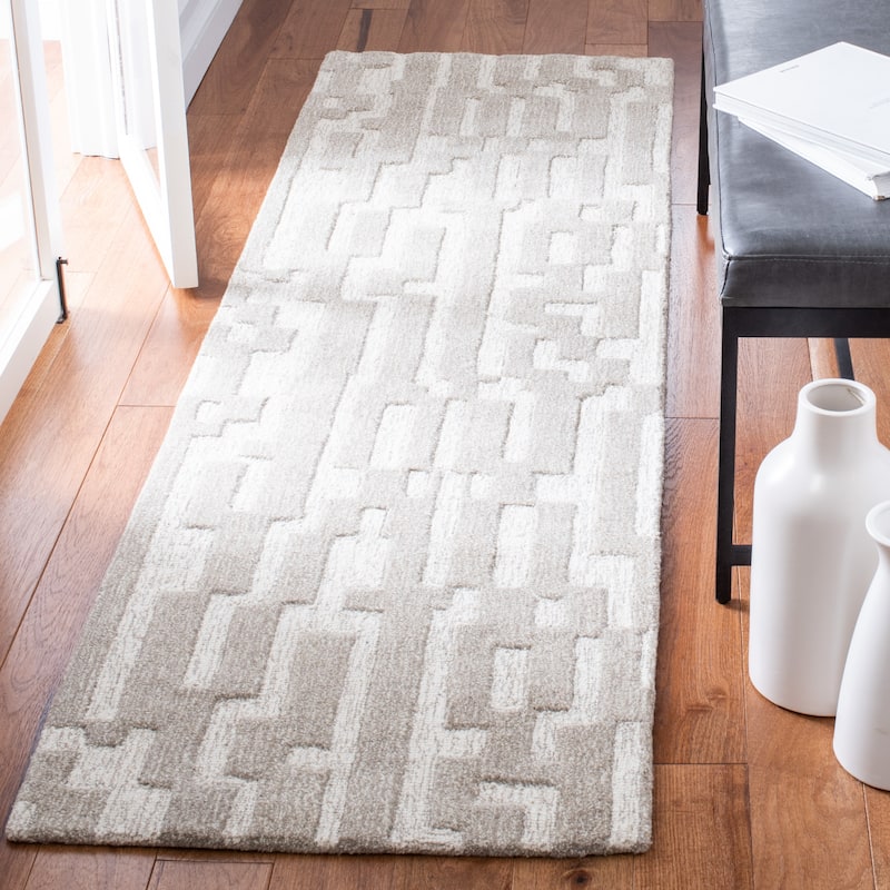 SAFAVIEH Handmade Cambridge Danie Modern Wool Rug - 2'3" x 8' Runner - Beige/Grey