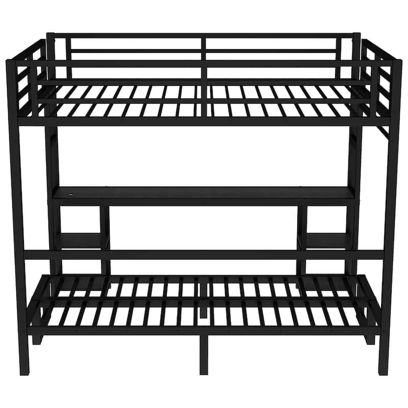 GDFStudio - Alice Queen Over Twin XL Metal Loft Bed with LED and USB