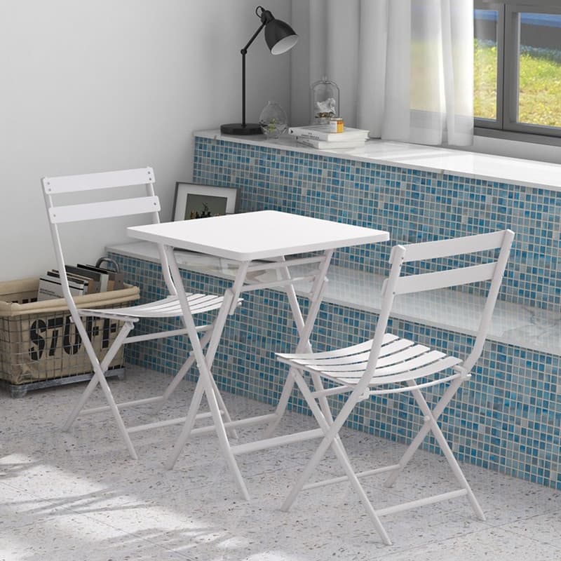 3 Piece Patio Bistro Set of Foldable Square Table and Chairs