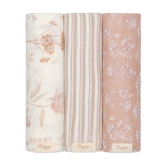 Violet Floral 100% Cotton Muslin Swaddle Blankets (Set of 3)