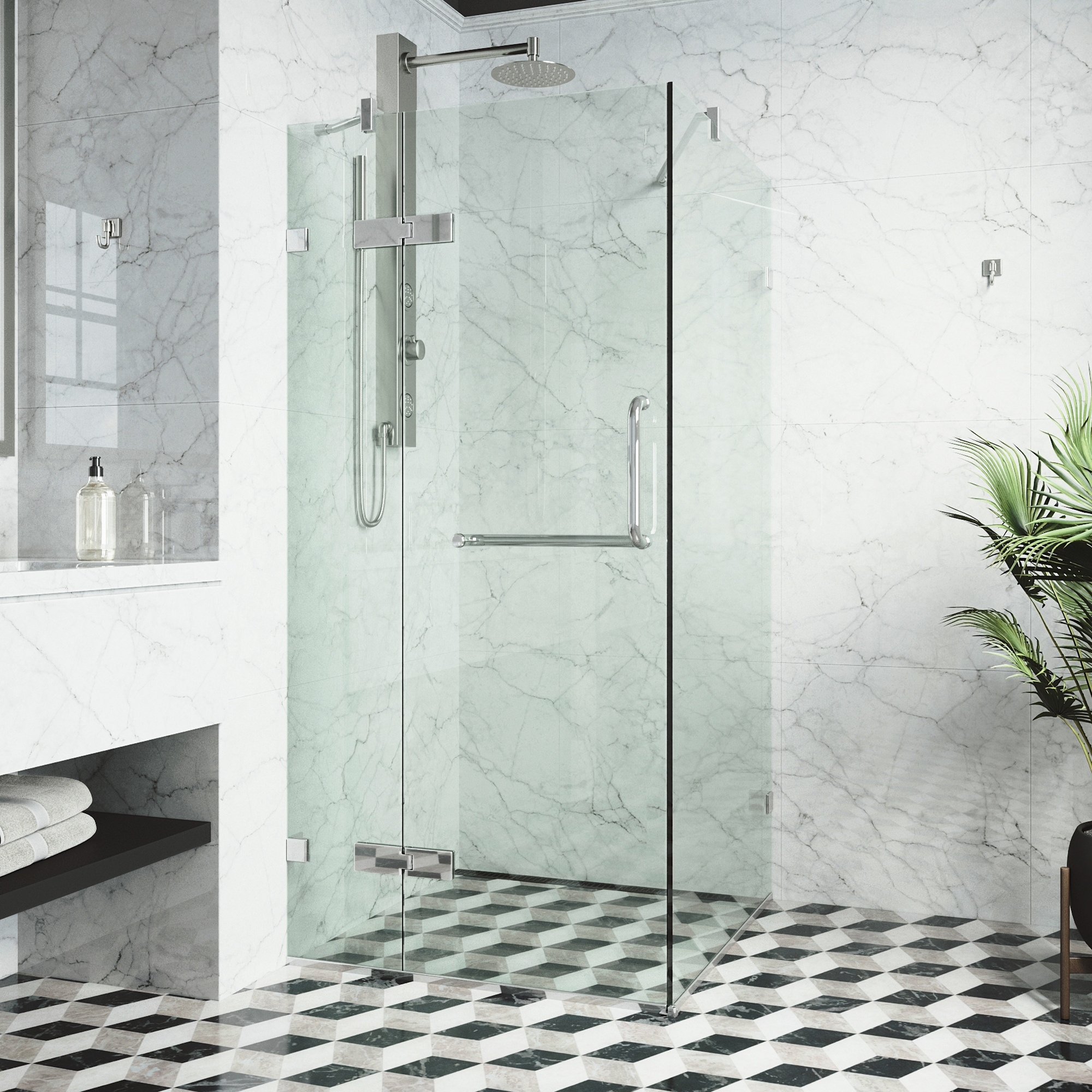 VIGO Monteray 30"D x 30"W x 73"H Frameless Hinged Shower Enclosure