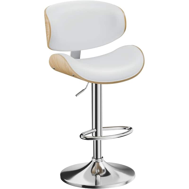 Bar Stools Adjustable Height Swivel Faux Leather Armless Barstools - Single - Snow White - Adjustable