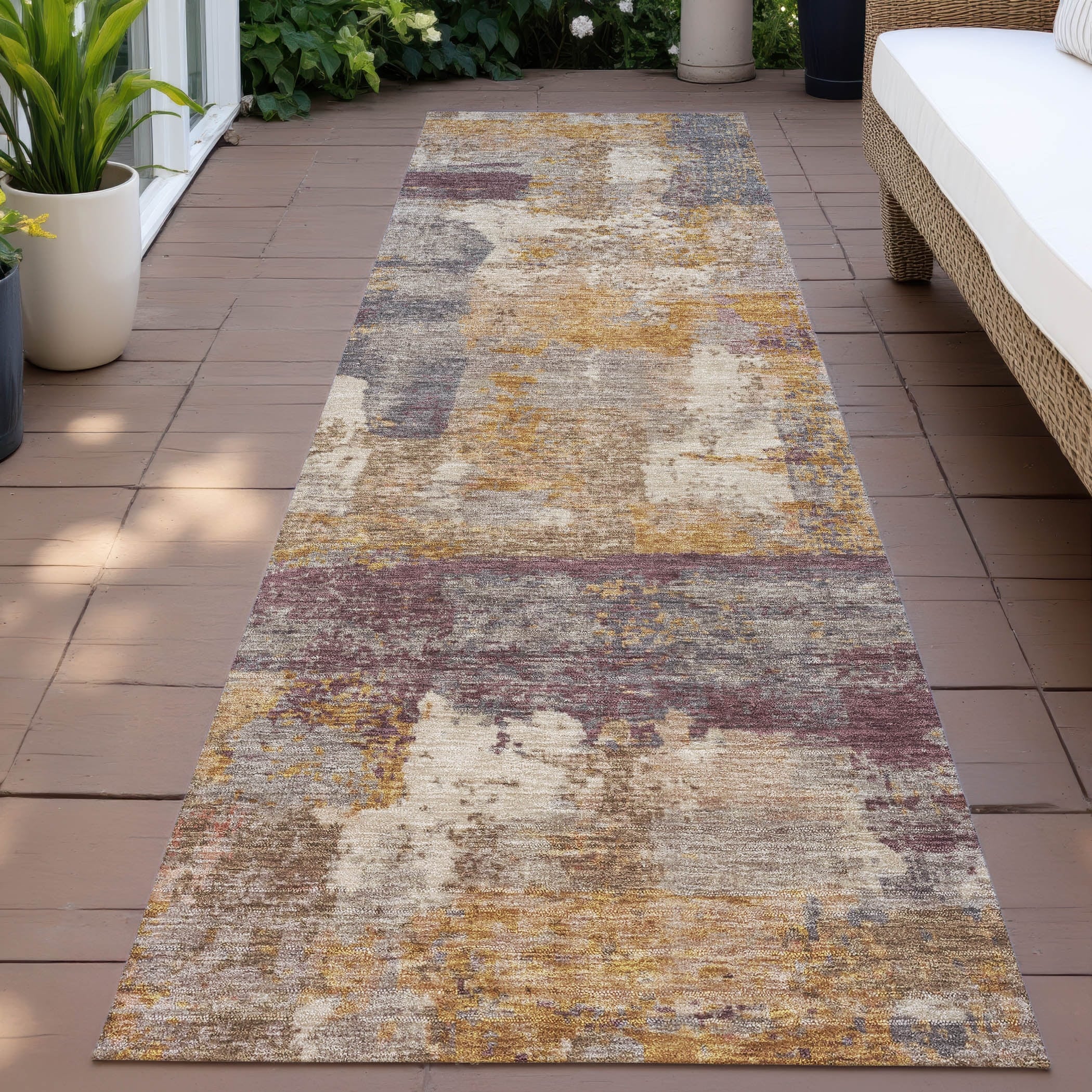 Machine Washable Indoor/Outdoor Contemporary Chantille Rug