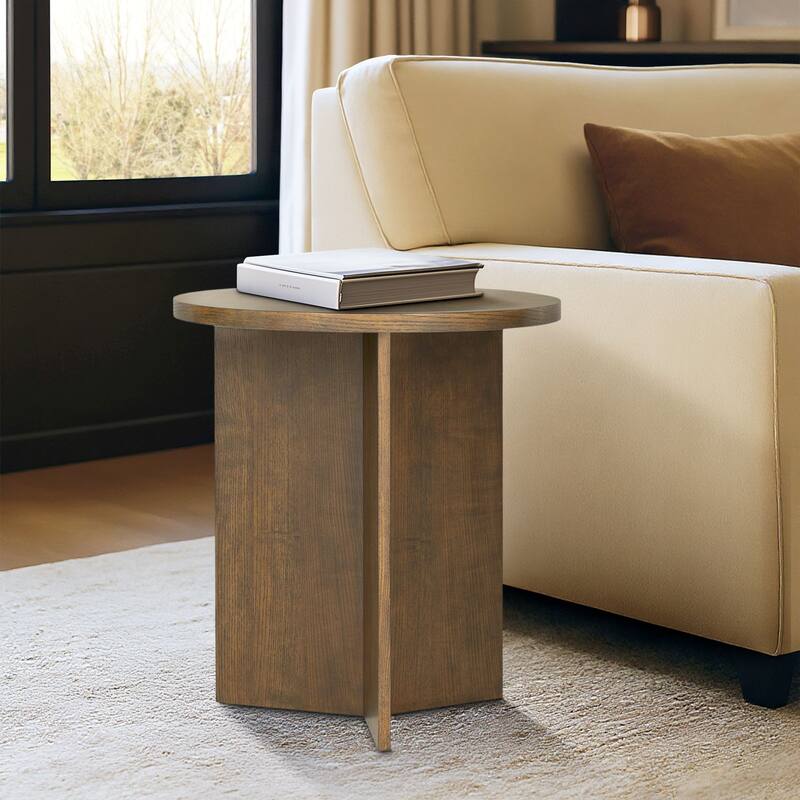 Roomfitters Sadie Accent Table, Round Wood Side Table with Sculptural Base for Living Room or Bedroom