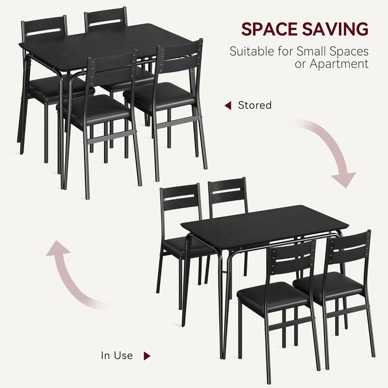 5-Piece Dining Table Set with Upholstered Chairs, Square Table with Metal Frame for Kitchen or Dining Room