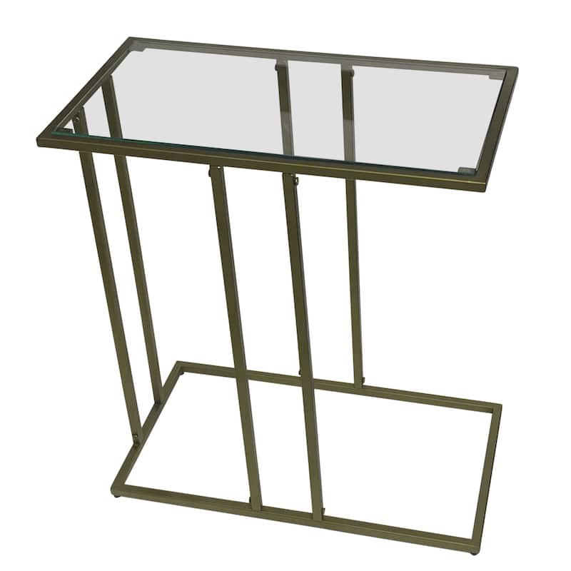 HomeRoots 26" Clear and Antiqued Gold Glass and Iron Frame End Table - 12.75 in. x 26 in. x 23.5 in.