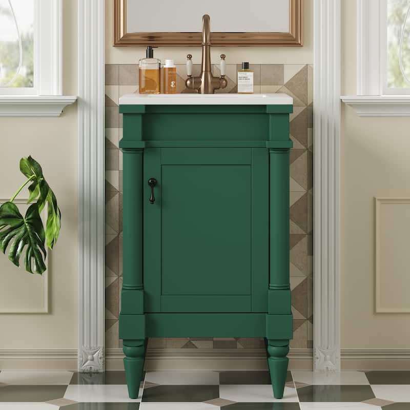 18-Inch Vanity With Sink,Storage Cabinet With Door,Freestanding Cabinet,Single Sink Cabinet With Adjustable Shelf - Green