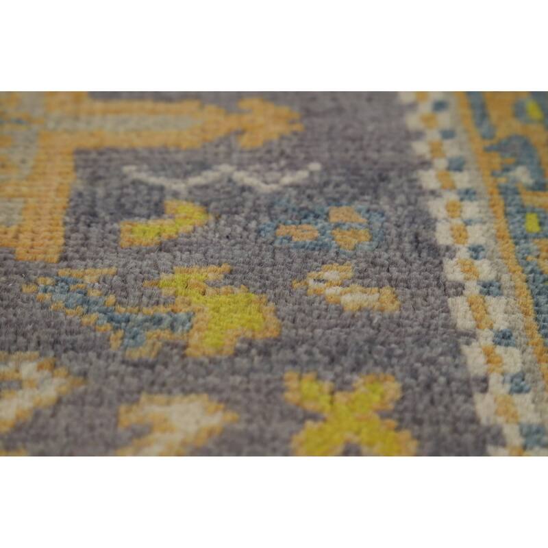 Hand Knotted Oriental 100% Wool Carpet Transitional Geometric Greys & Charcoal Khotan Runner Rug - 9' 8'' X 2' 6''