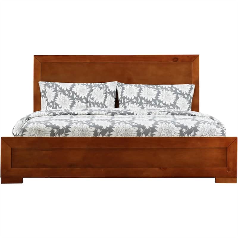 HomeRoots Brown Inlaid Panels Solid Wood King Bed Frame