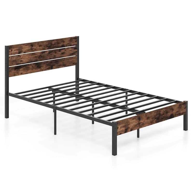 Costway Twin/Full/Queen/King Bed Frame with Tall Industrial Headboard