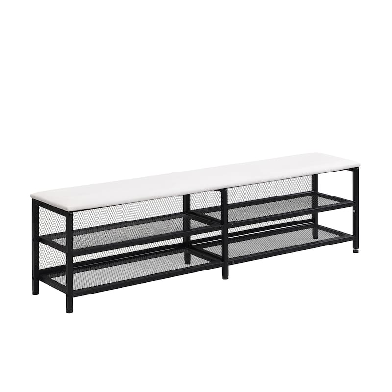 Full size Metal Platform Bed with Two-Tier Storage Shelves, Wooden Storage Cabinet, Black