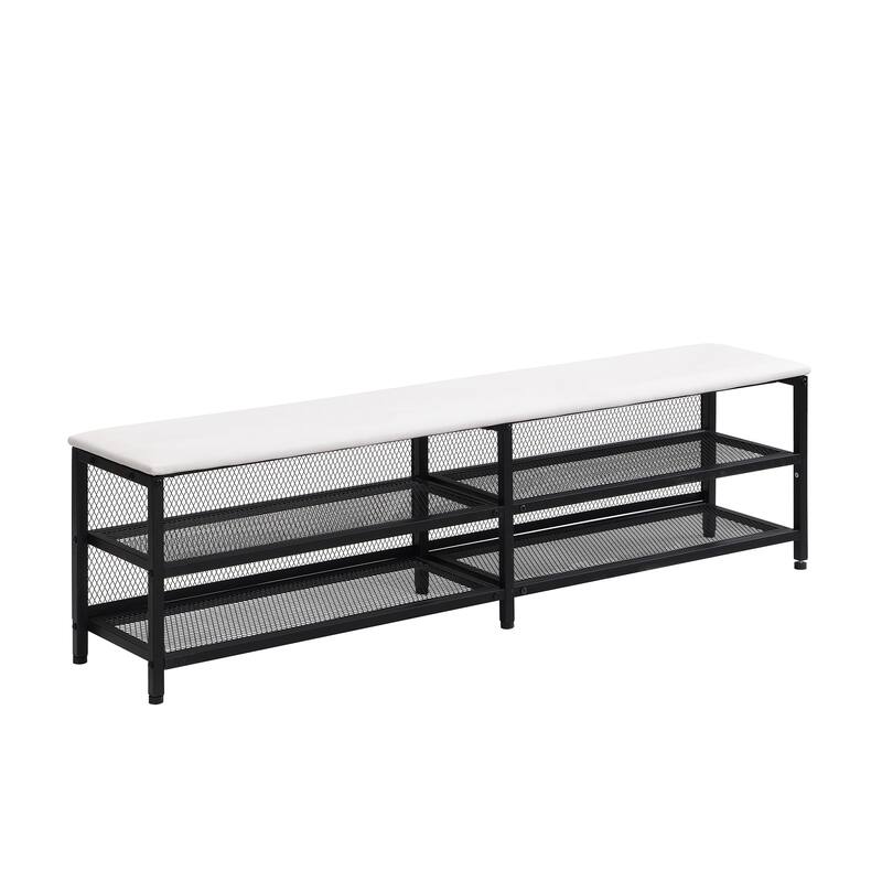 Full size Metal Platform Bed with Two-Tier Storage Shelves, Wooden Storage Cabinet