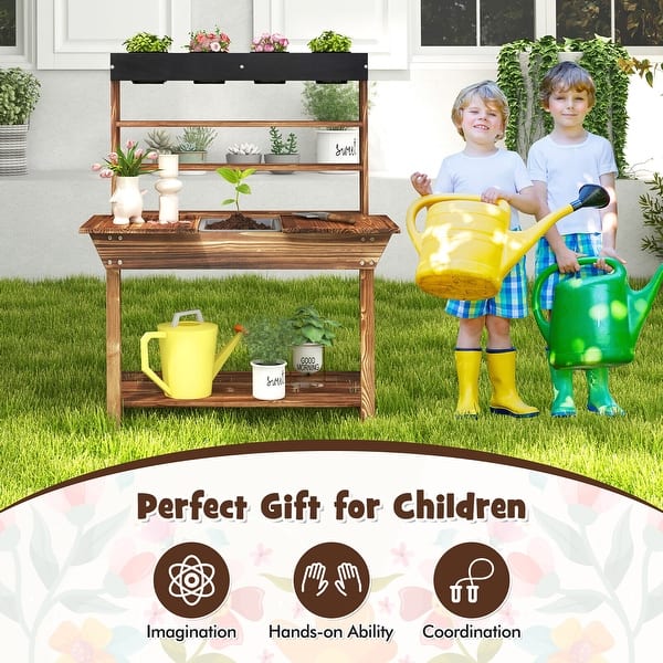 Gymax Kids Potting Bench Wooden Toy Gardening Center w/ Removable Sink ...