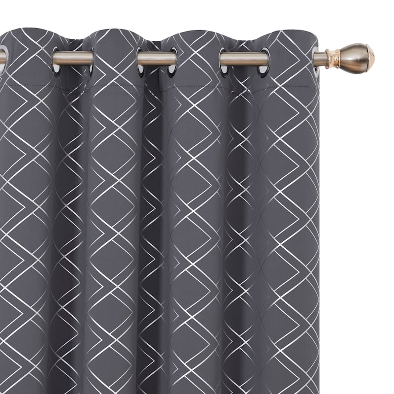 Deconovo Silver Geometric Curtain Panel Pair(2 Panel) - 42W x 96L Inch - Dark Grey