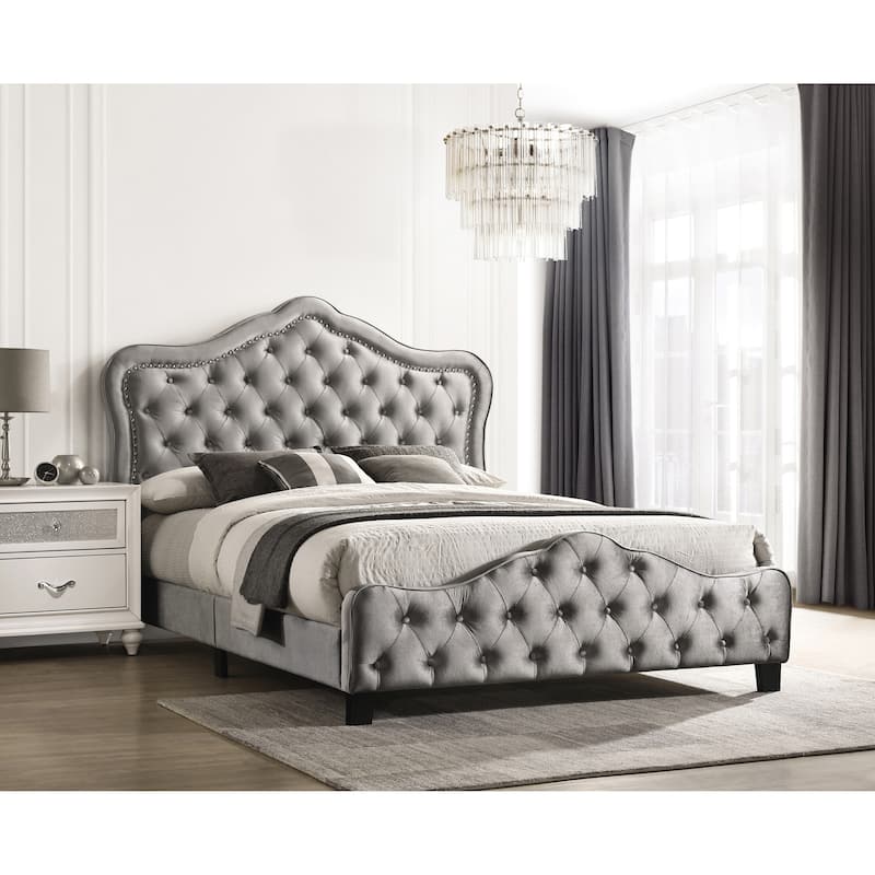 Georgiana Grey Upholstered Button Tufted Panel Bed