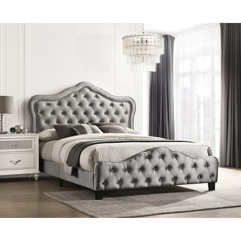 Georgiana Grey Upholstered Button Tufted Panel Bed
