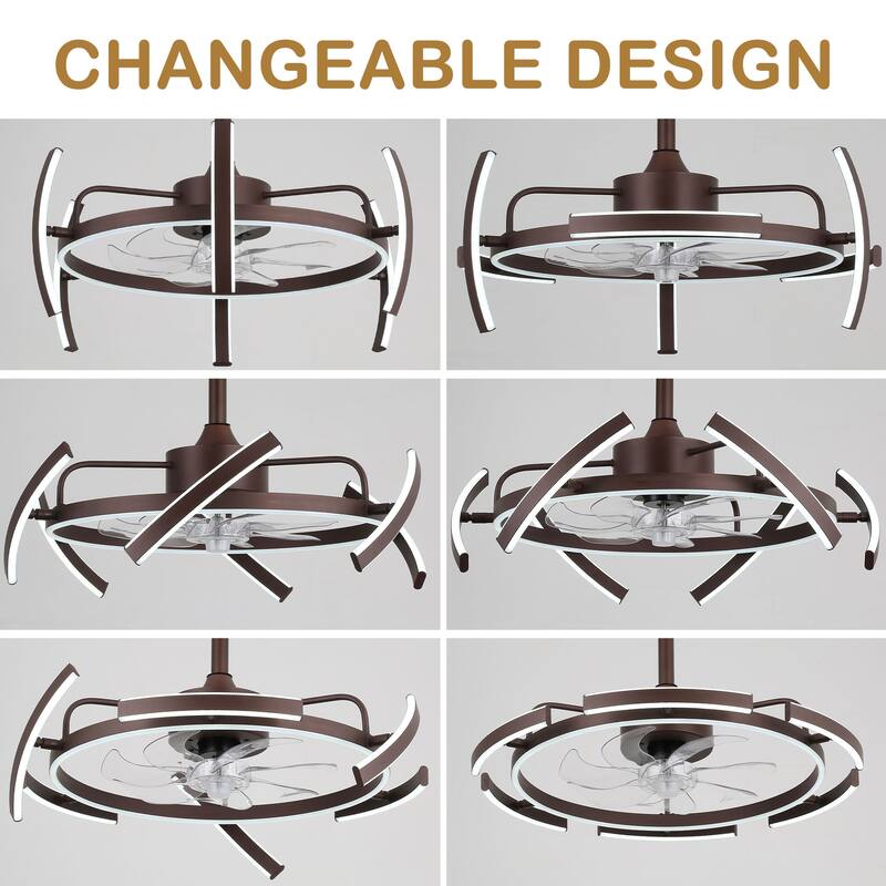 Bella Depot 25" Modern DIY Shape Ceiling Fan with Remote APP Control and Light Kit, 6-Speed Reversible Blades - 25 Inches