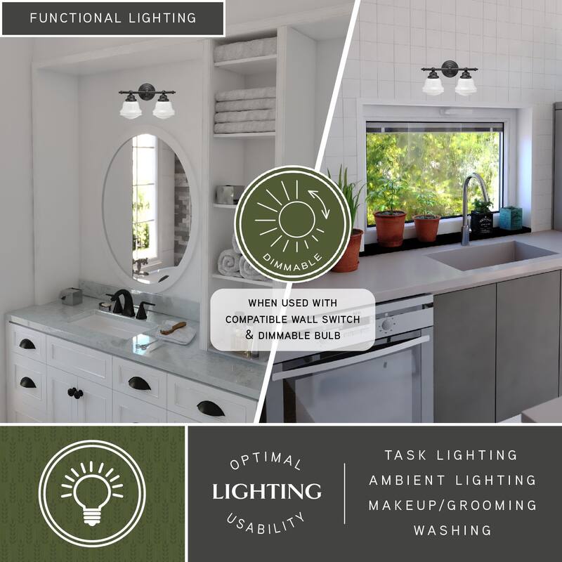 Vaxcel Huntley 2-Light 16-in Oil Rubbed Bronze Farmhouse Vanity Light - 16-in W x 10-in H x 7-in D