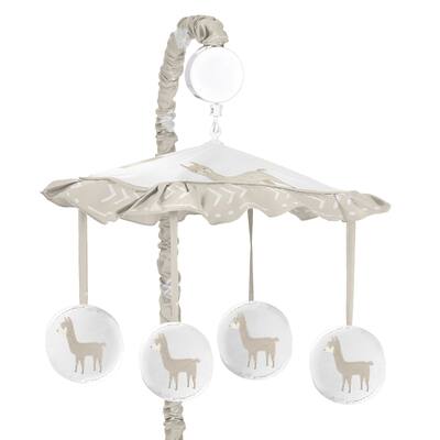 Boho Llama Boy Girl Musical Crib Mobile - Gender Neutral Beige Taupe Tan Bohemian Southwest Watercolor Mountain Farmhouse Animal