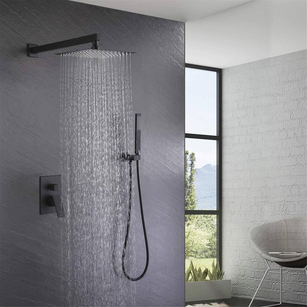 Black 10 Inches Rain Shower Head with Handheld System