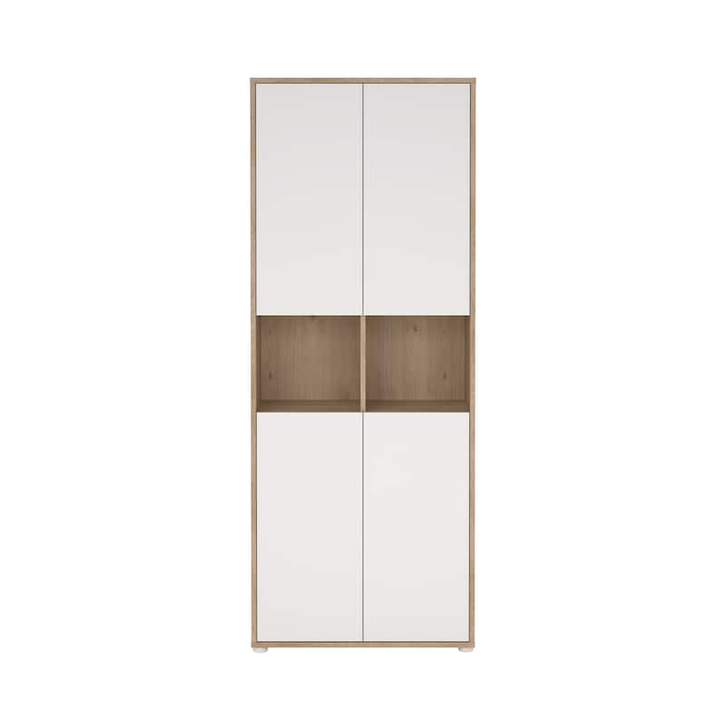 Carson Carrington Sign 6 Shelf Bookcase with 4 Doors, Home Office Storage - 13.5"D x 31.34"W x 80.59"H - Jackson Hickory/White