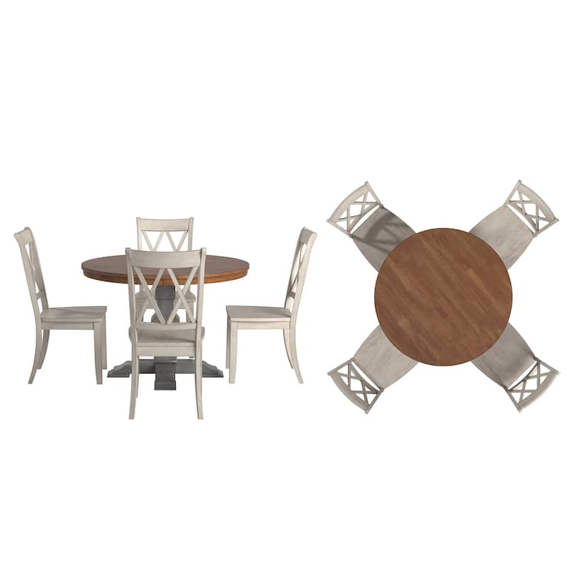 Ronda 45" Round Solid Wood Top Dining Set with X-Back Chairs