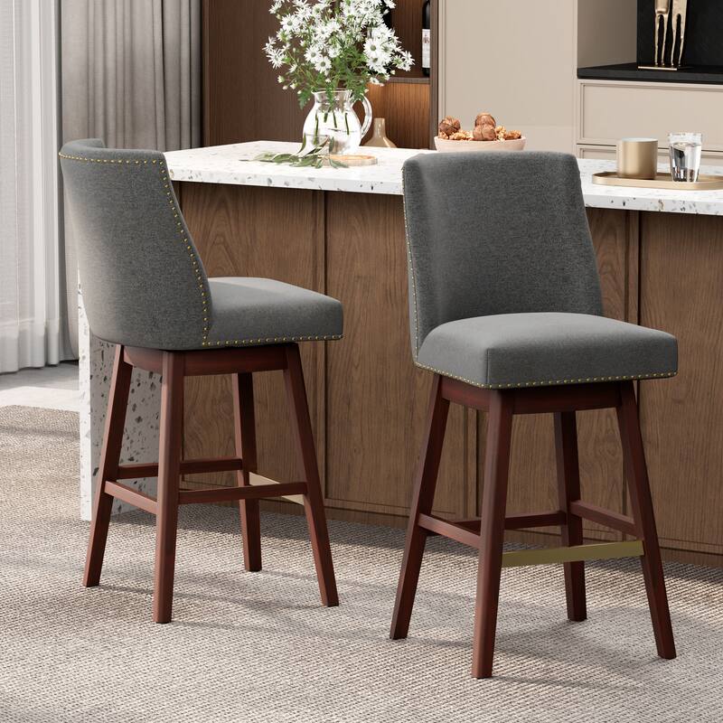 Crestlive Bar Stools Swivel Barstool with Back - Set of 2 - Grey