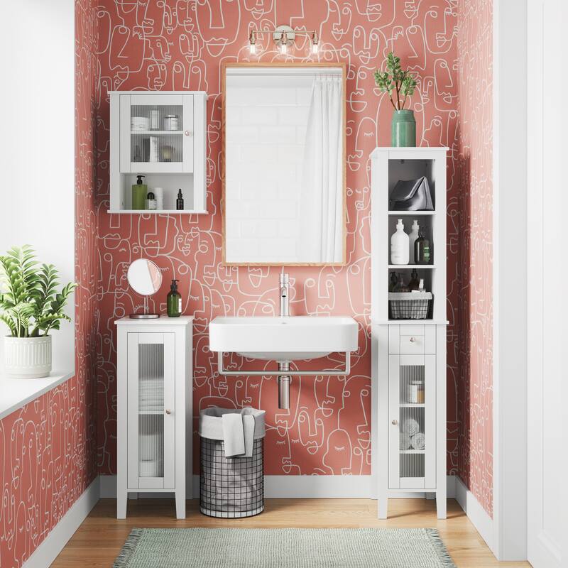 RiverRidge Prescott Single Door Bathroom and Laundry Wall Mount Storage Medicine Cabinet with Open and Adjustable Shelf - White