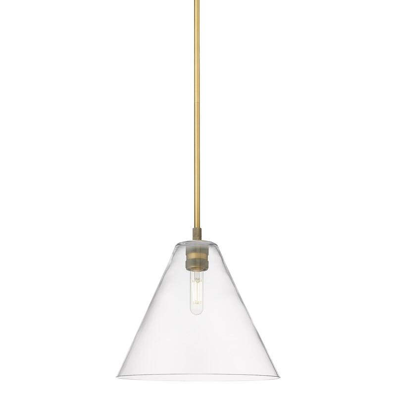 Innovations Lighting 434-1S-11-12 Crown Point Pendant Cone Crown Point - Brushed Brass / Clear