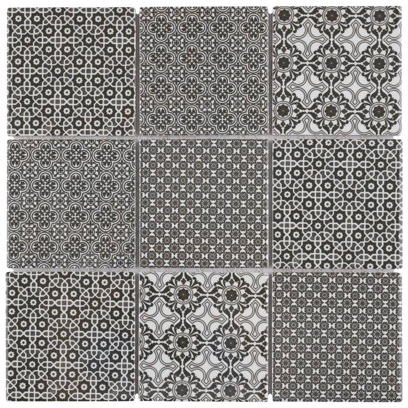 Merola Tile Classico 4" Square Black 11-5/8" x 11-5/8" Porcelain Floor and Wall Tile