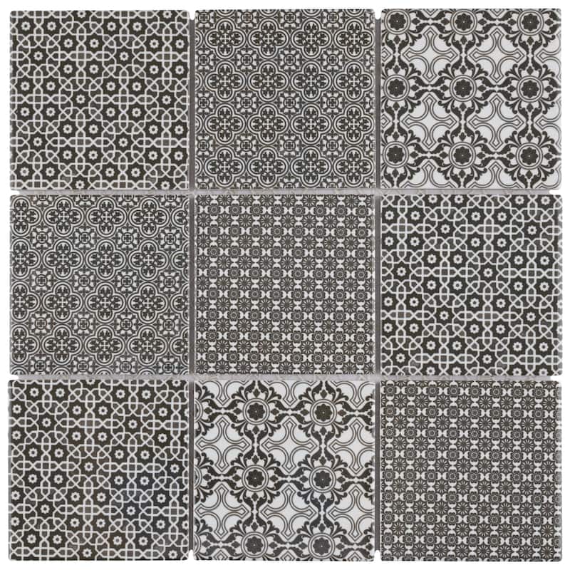 Merola Tile Classico 4" Square Black 11-5/8" x 11-5/8" Porcelain Mosaic Floor and Wall Tile