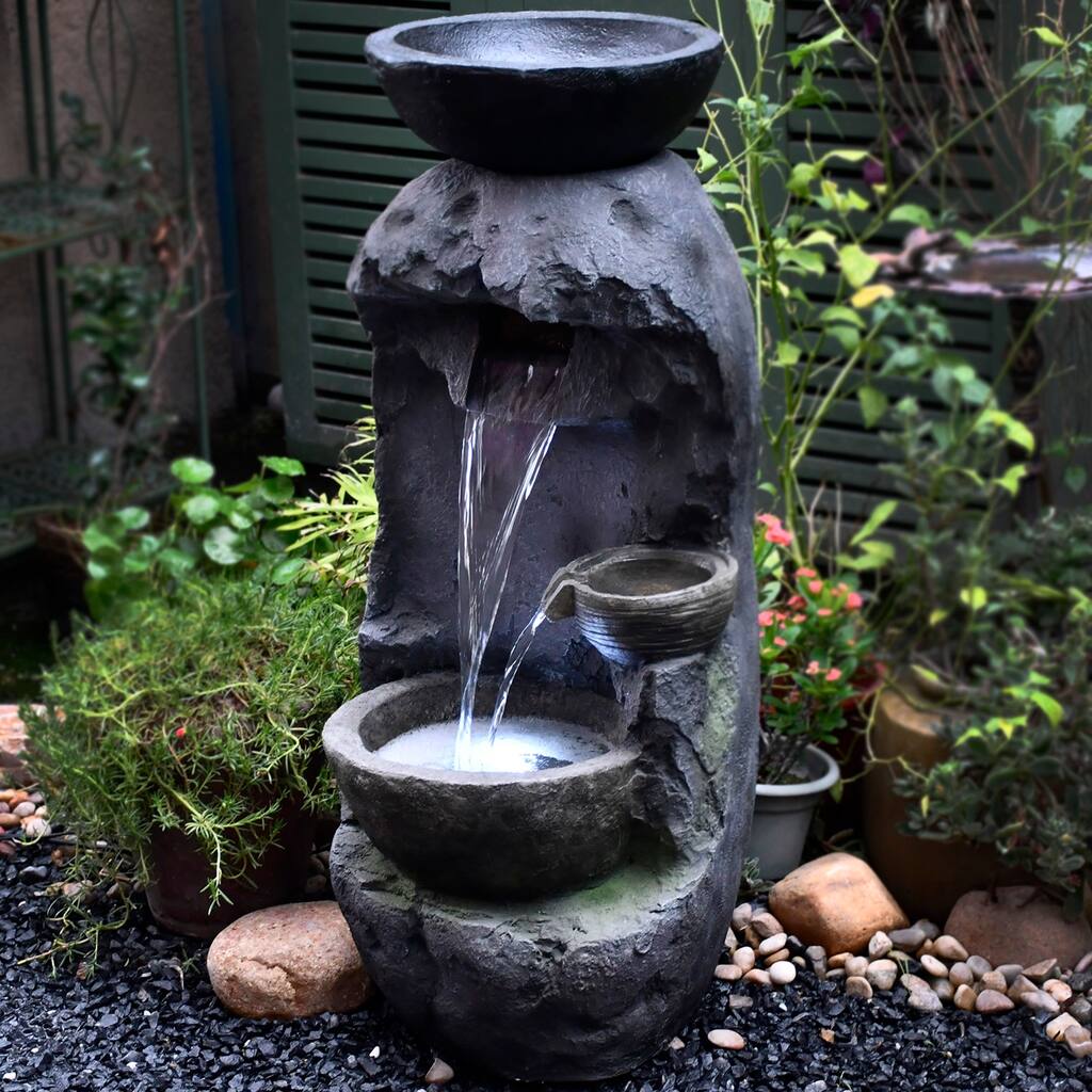 Nestfair Floor Rack Water Fall Fountain with White LED Light
