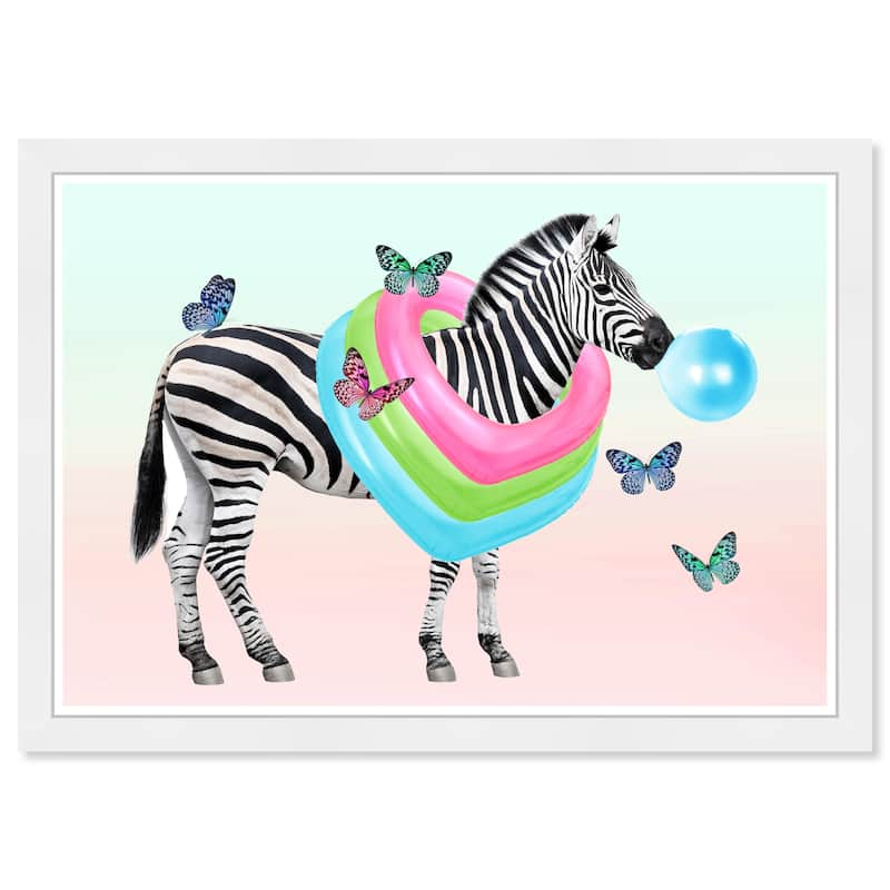Wynwood Studio Prints Animals Zebra Bright Fun Blue and Cyan Bohemian & Eclectic Wall Art Canvas Print