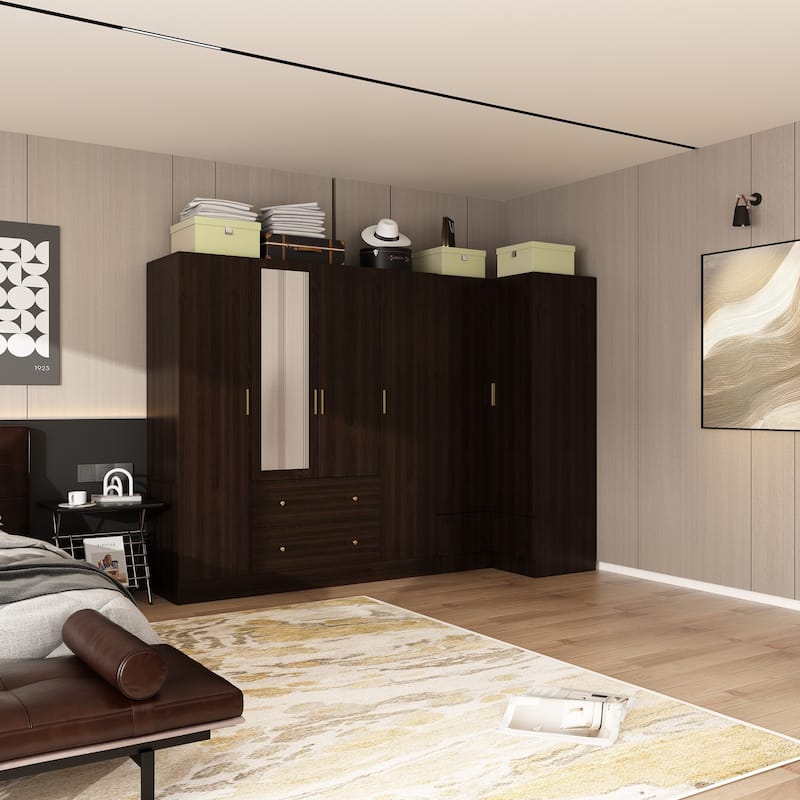 63"W Family Wardrobe/Armoire/Closet by Timechee with Mirror Doors