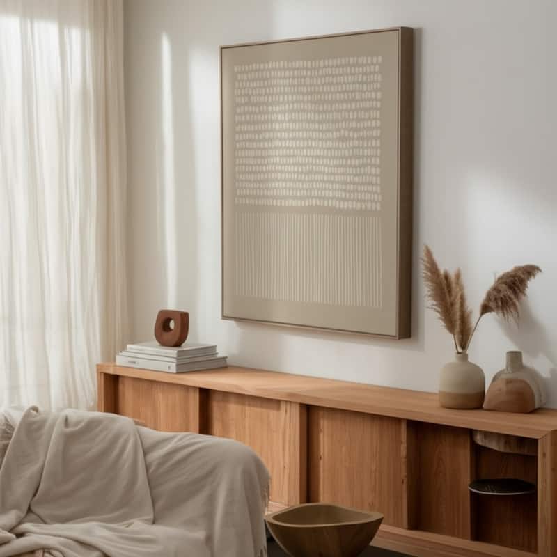 Canvas Wall Art Framed Decorative Textured Dots Lines - 48" Ivory