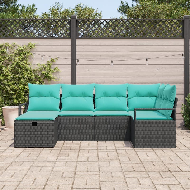 vidaXL 6/7 Piece Garden Sofa Set with Cushions Black Poly Rattan - 91.3×48×27.2