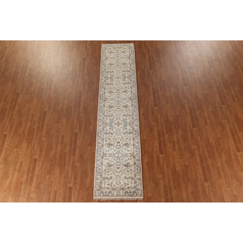 Beige / Ivory Oushak Runner Rug Handmade Oriental Wool Carpet - 2'7"x 11'11"